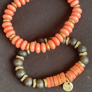 NEW PLUNDER Set of tangerine orange with brass accent bracelets